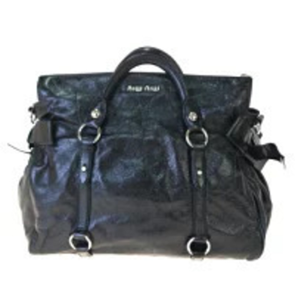 Miu Miu Black Vitello Lux Bow Handbag ruched leather